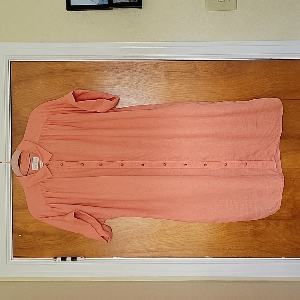 EUC J. Crew Relaxed-fit linen button-down dress in light peach, sz M
